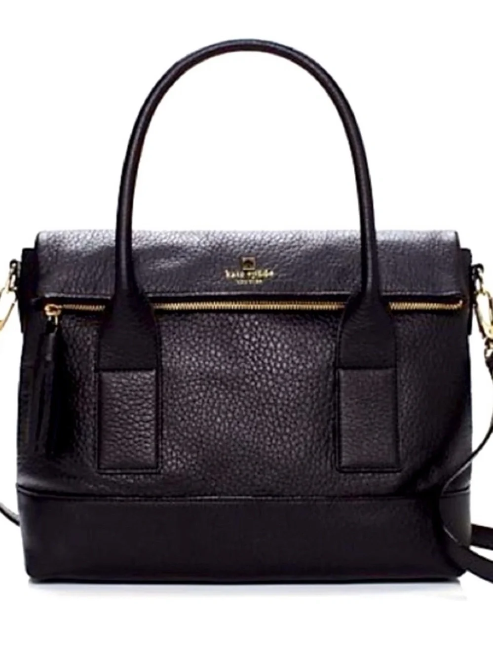 kate spade Black Pebbled Leather Satchel with Gold Hardware